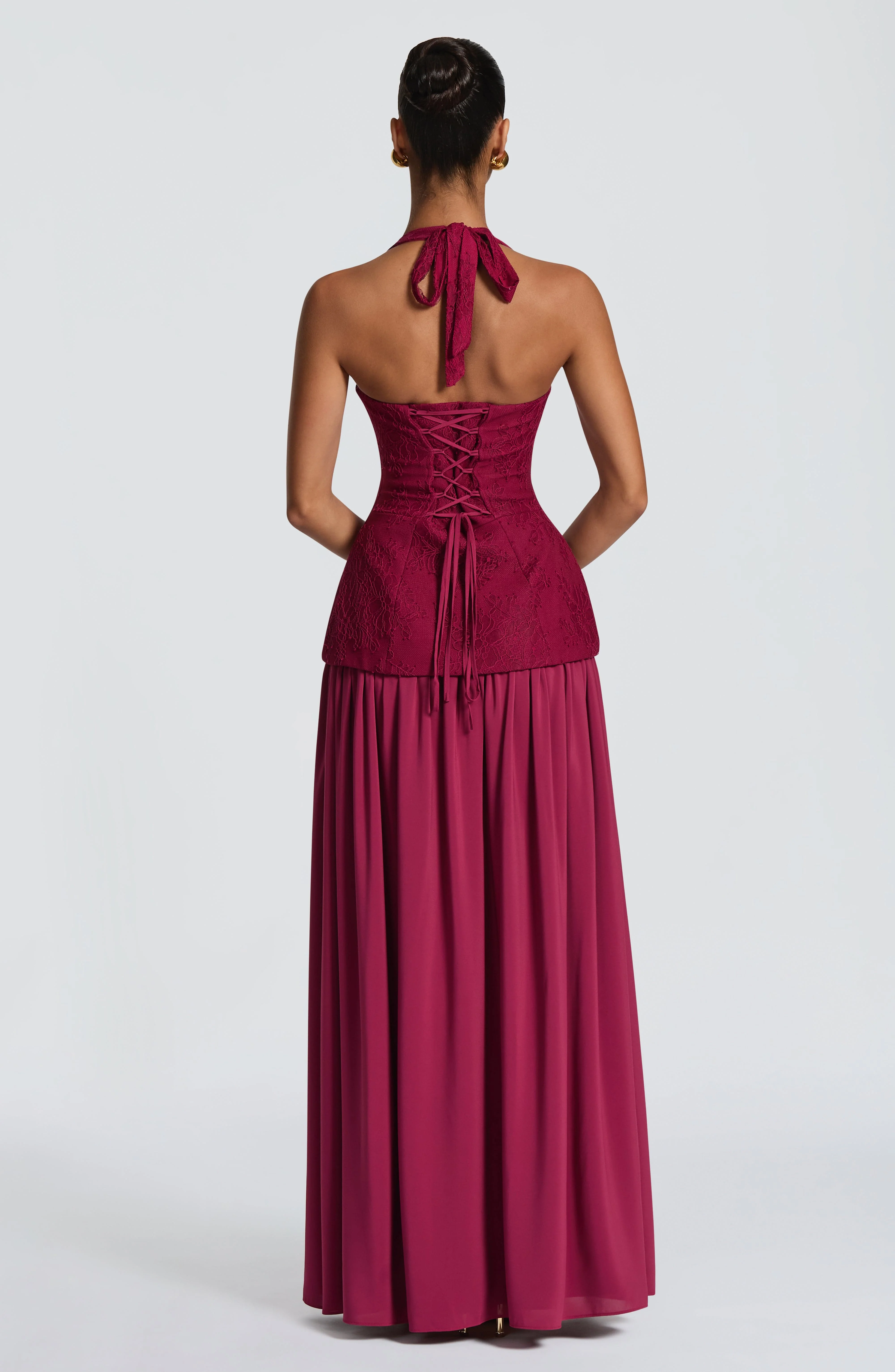 Backless Lace Corset Maxi Dres - Maxi Dress Halter ulasan dan harga