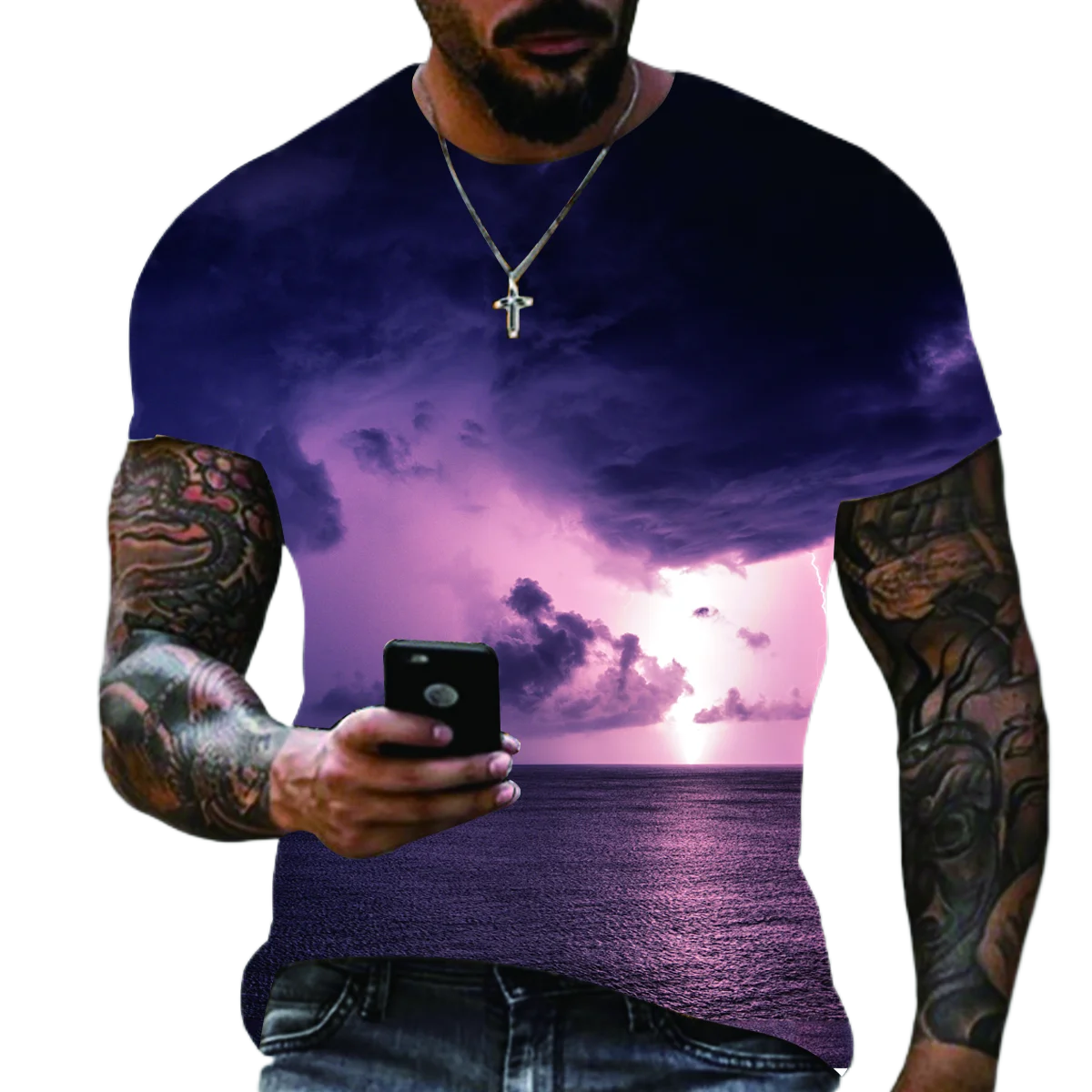 2024 Summer New Men\'s Oversized T-Shirt Casual Lightning Cool 3D Digital Printed T Shirts for Men Short Sleeve Tee Shirt Men Hot