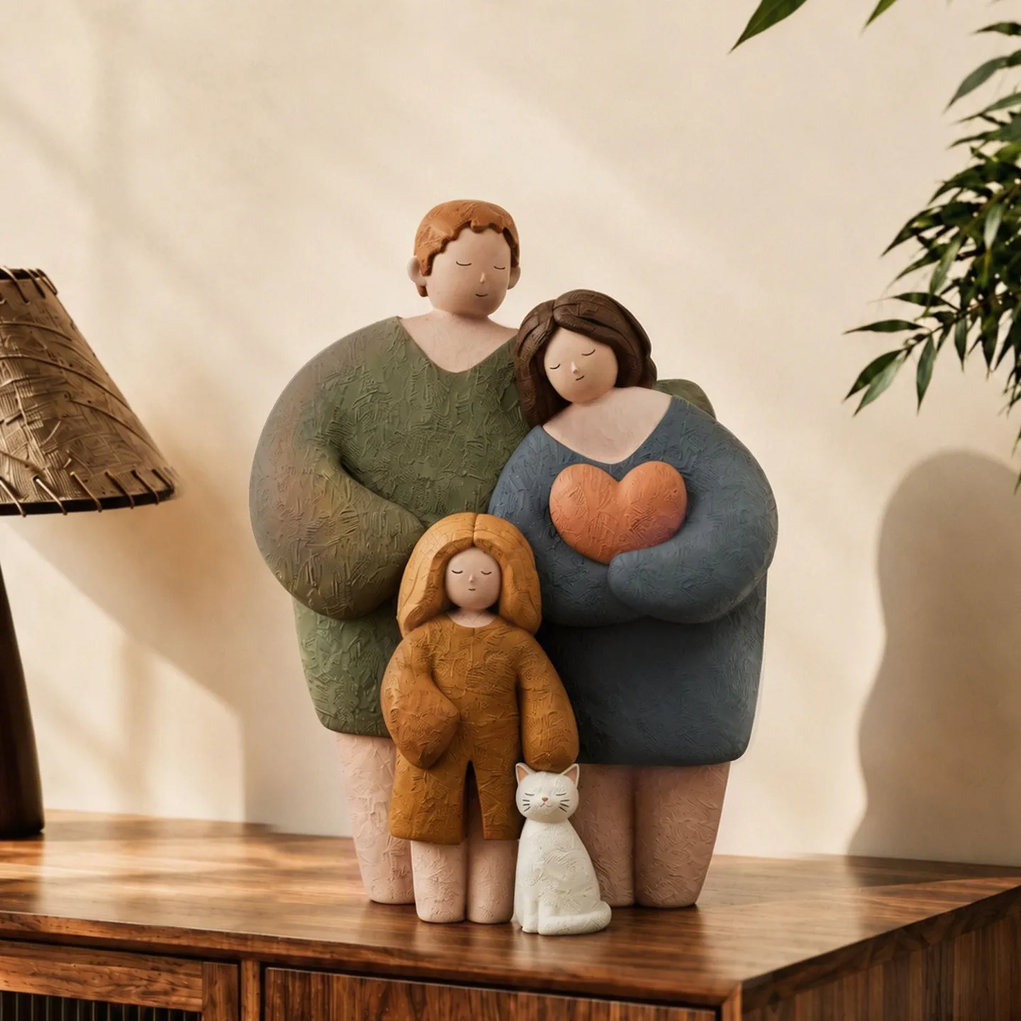 Vintage Family of Three Resin Figurine,Retro Artistic Living Room Decor,TV Cabinet Console Table Ornament,Home Shelf Accent Gift view 4