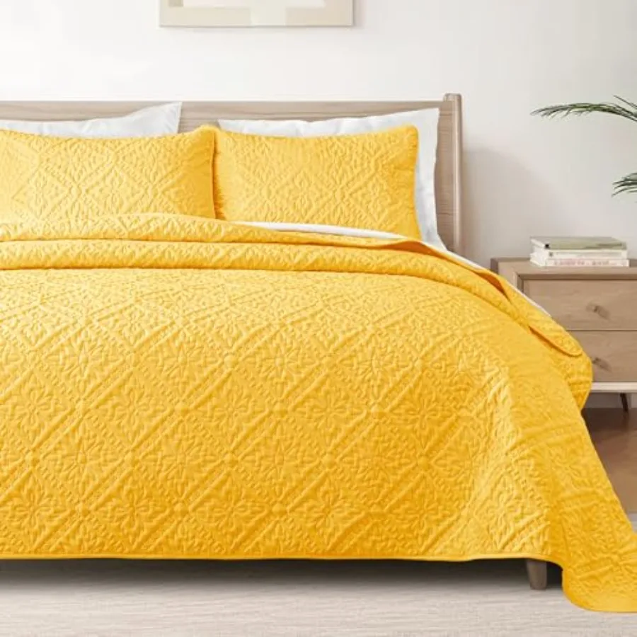 

Комплект постельного белья King Quilt: легкие, мягкие покрывала и наволочки (2 шт.), современные, ярко-желтые, увеличенные одеяла King Size