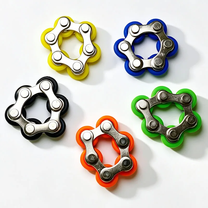 Novelty Flippy Roller Bike Chain Fidget Spinner Finger Rings Calming Stress Anxiety ADHD EDC Cool Gadgets For Adults & Kids