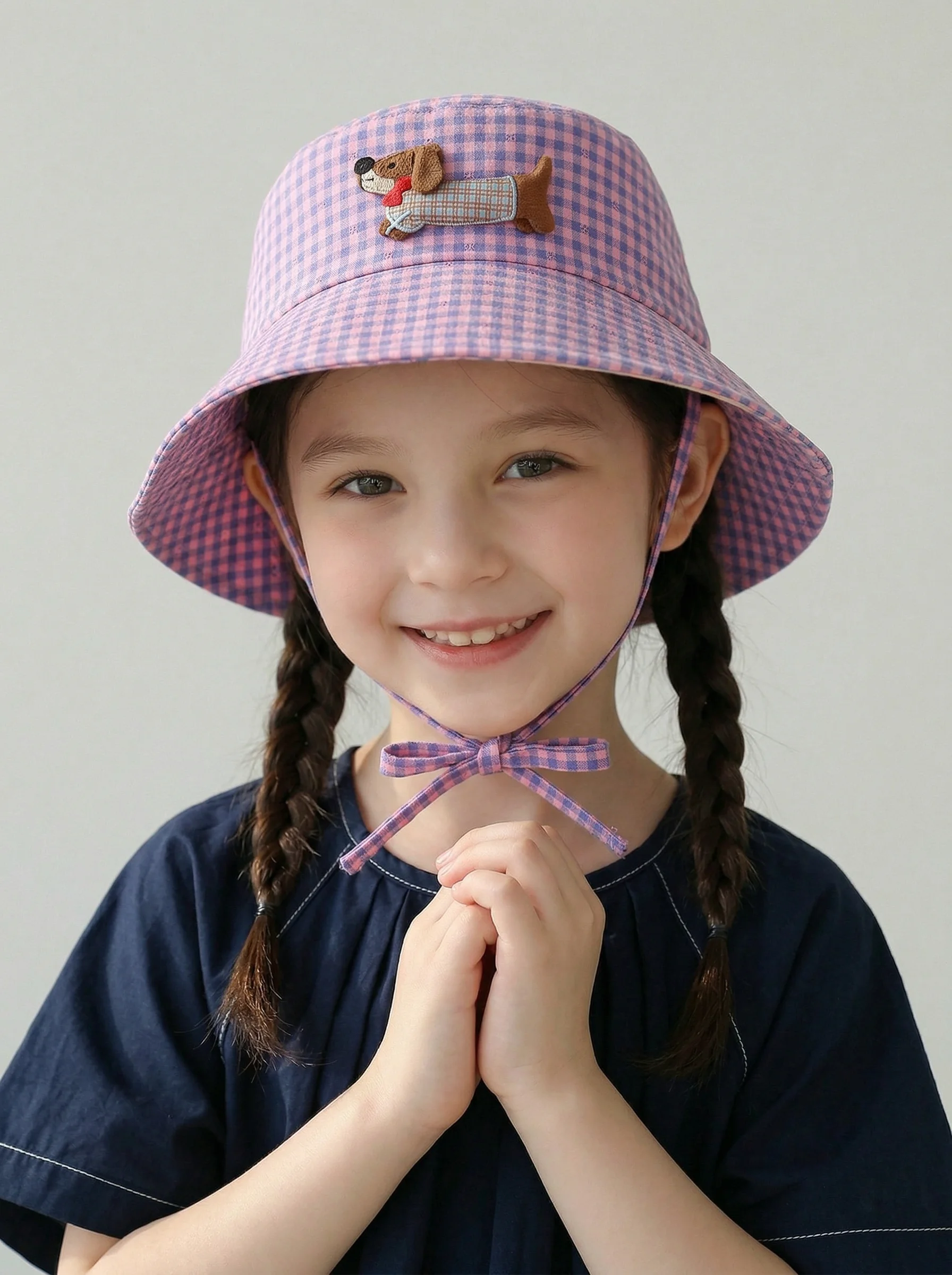 naits-keits-children's-plaid-fishing-cap-spring-outing-sun-protection-hat-dog-pattern-wide-brim-round-top-cotton-hat-for-boys
