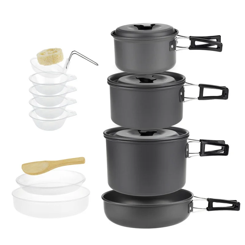 3-5 Person Outdoor Camping Cookware Cooking Pot Hiking Picnic Utensil Pot Set with Tableware