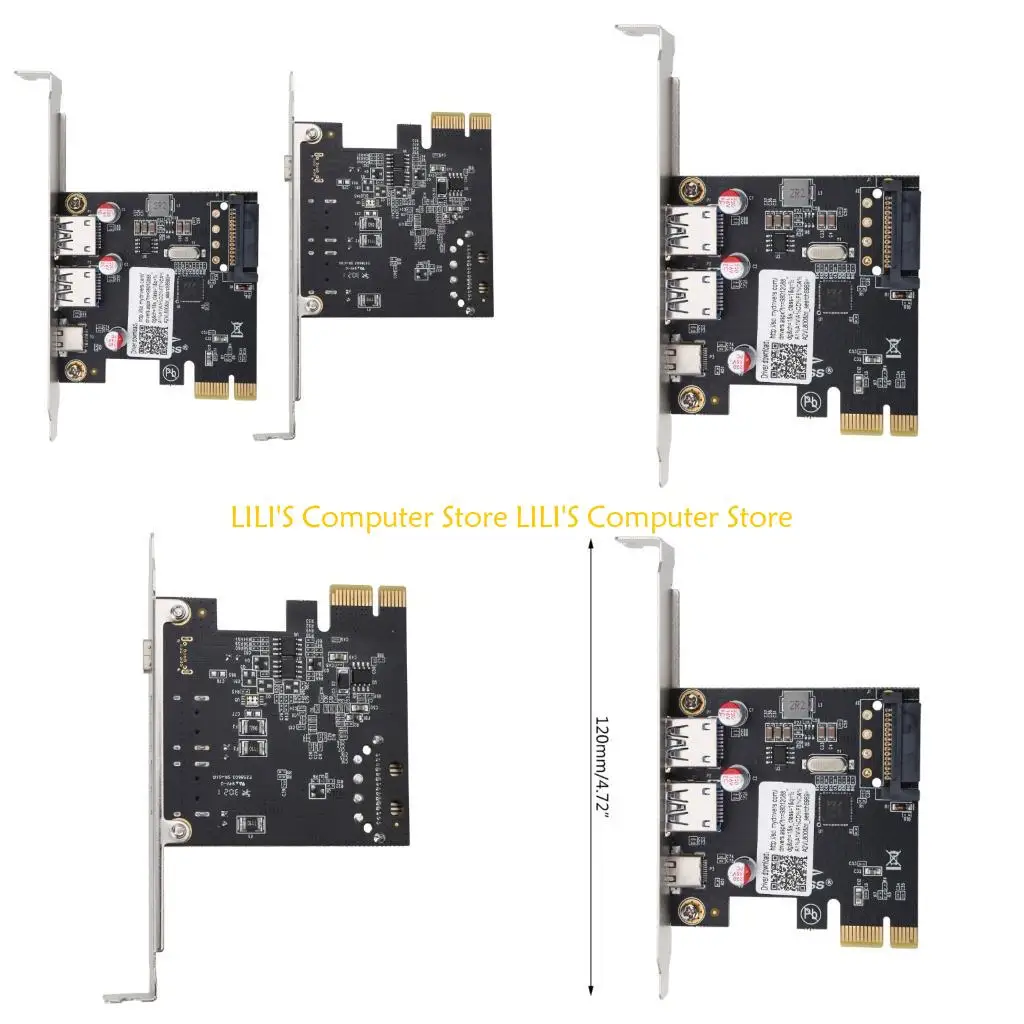 

A52B PCIE PCI for Express to USB 3.1 Type-C 2 Port USB Type-A Riser Expansion Card Adapter with 15 PIN