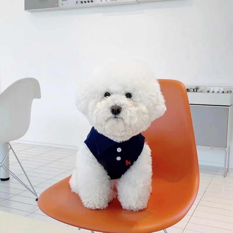 

Navy Dog Clothes Summer Sleeveless Teddy Vest Small and Medium Dog Cute Pullover Sweatshirt Schnauzer Breathable Lapel T-Shirt