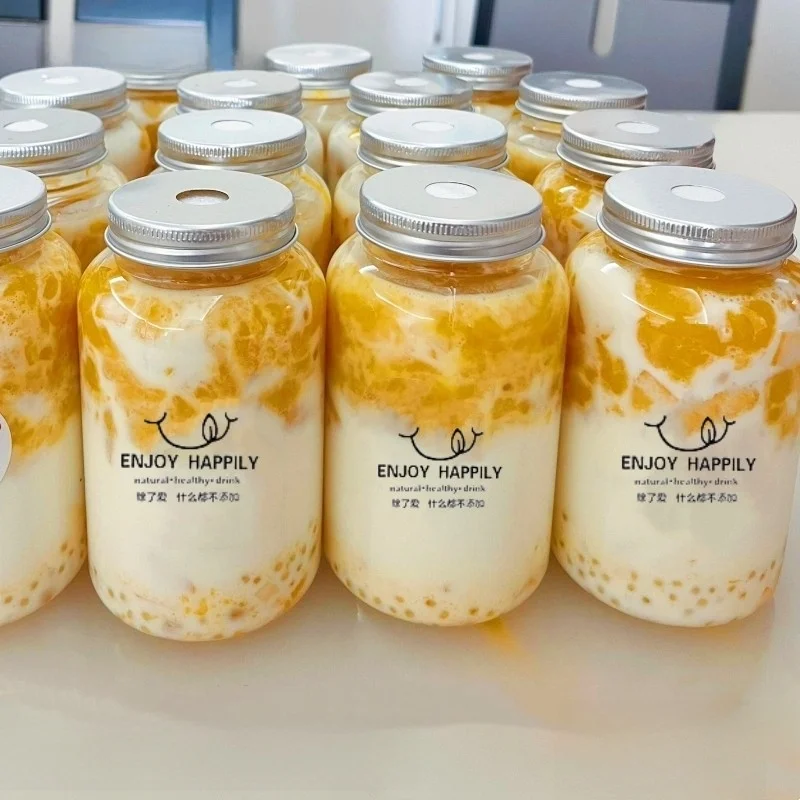 Botella de Plástico para Uso Comercial, para Bebidas como Leche de Mango y Lichi, Leche de Arroz Glutinoso, Delicias de Raíz de Taro, Té con Leche, Jugos y Postres, Sellada