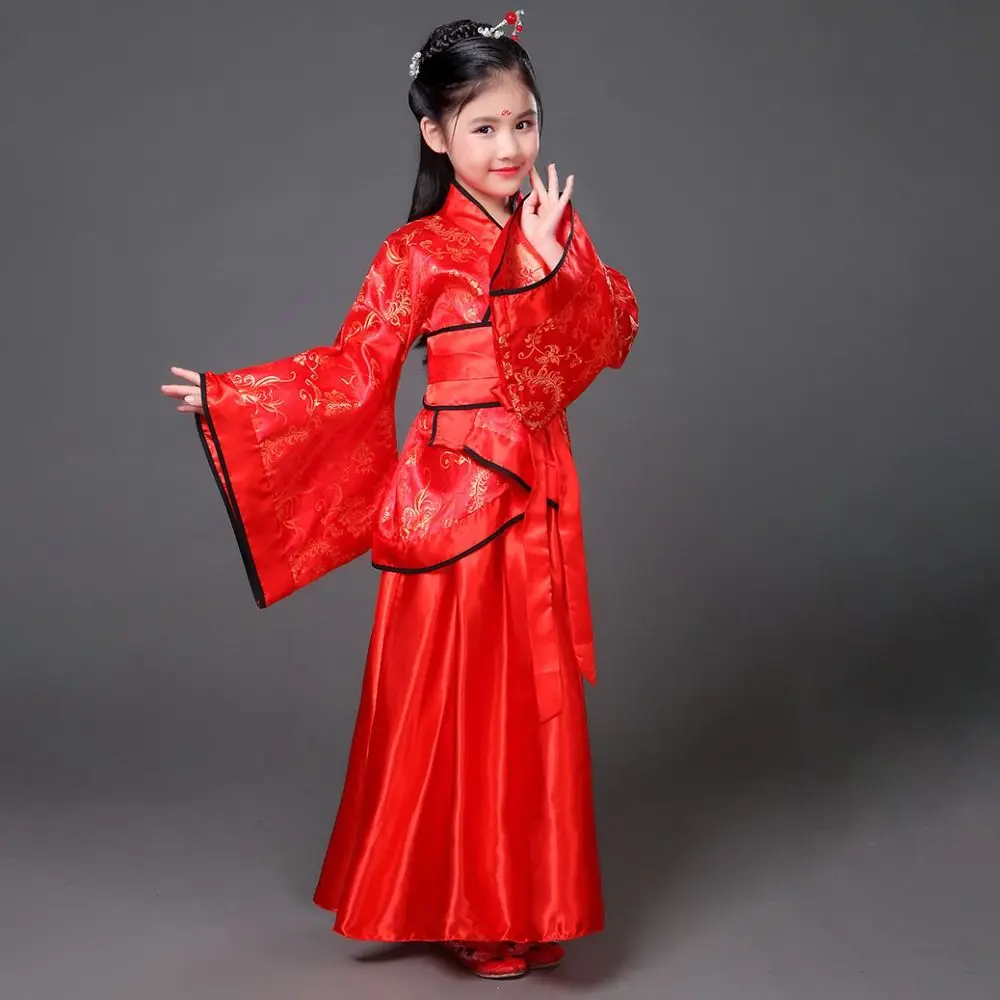 أزياء الأطفال العرقية الأنيقة القديمة المطبوعة صور الدعامة النمط الصيني الملابس حبل من الحرير فستان هانفو الرجعية الفتيات #4