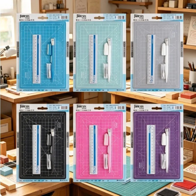Multifunctional Craft Cutting Pad Set Single-Sided Cutting Mat A5 with Carving Knife Ruler for Leather Process DIY Carving