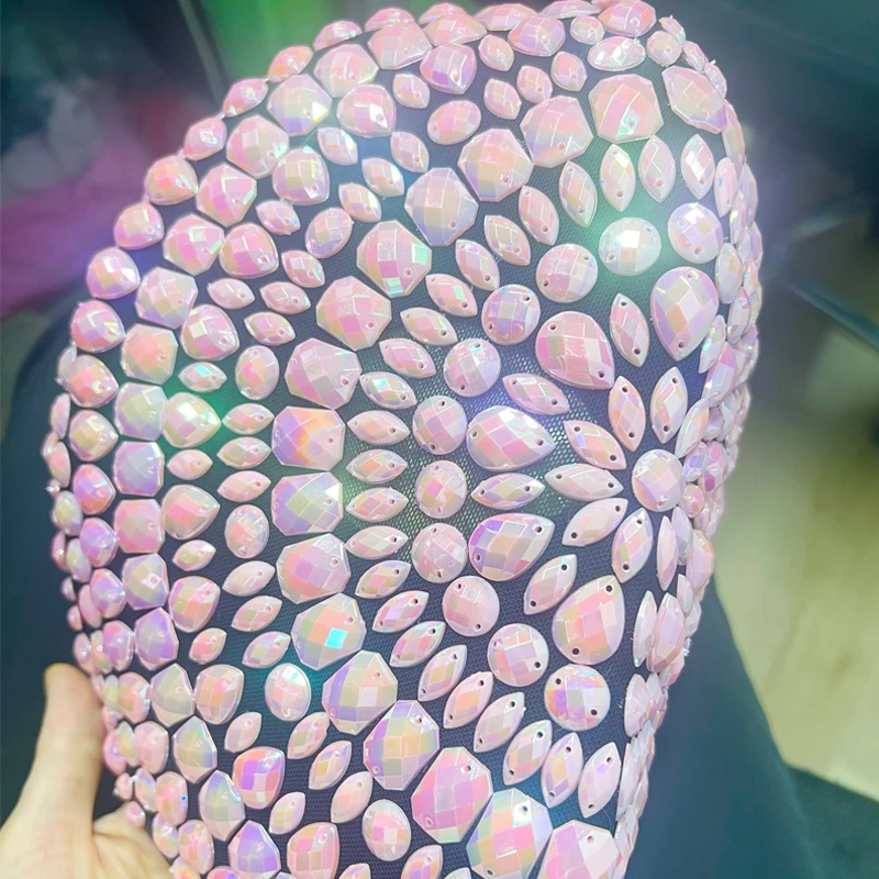 Männer Frauen Leistung Kopfbedeckung Strass Steine Kopf Ornament Halloween Nachtclub Pole Dance Kostüm Bühne Zubehör XS9817