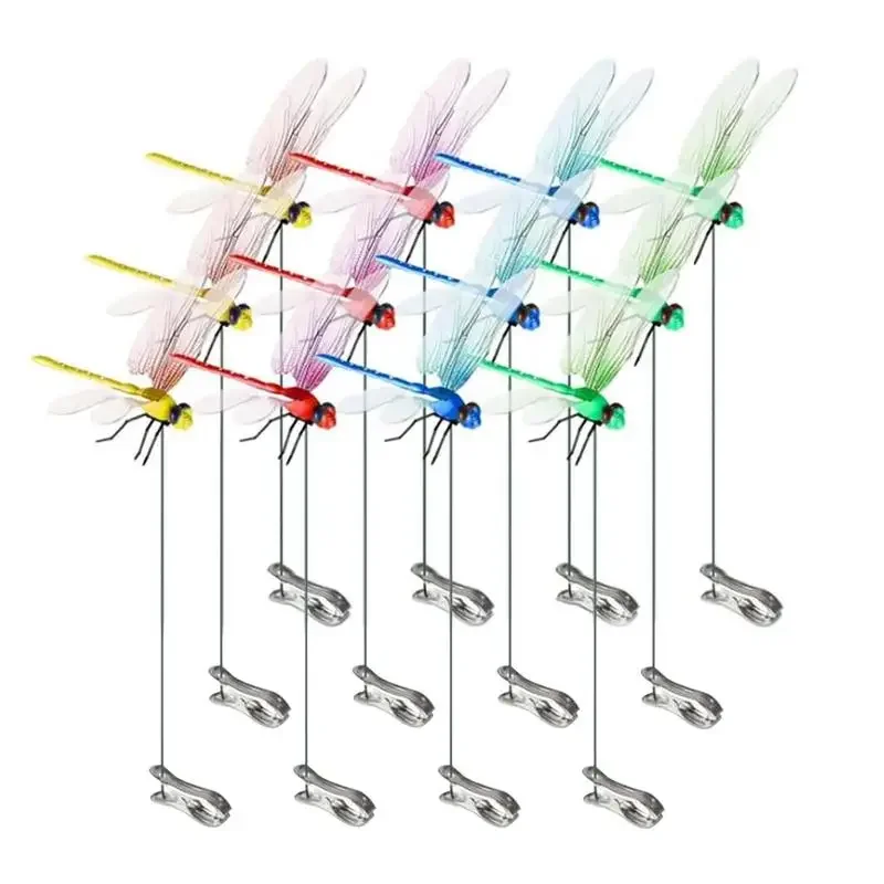 

12Pcs Dragonfly Hat Clip Realistic Decoys Simulation Garden Stake Decorate Outdoor Realistic Outdoor 3D Decorative Clips