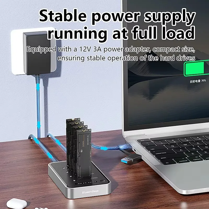 USB4 NVME 4 Bays Tool Free NVME M.2 SSD Enclosure SSD External Case with 1:3 Clone Duplicator Solid State Drive M2 NVME view 6