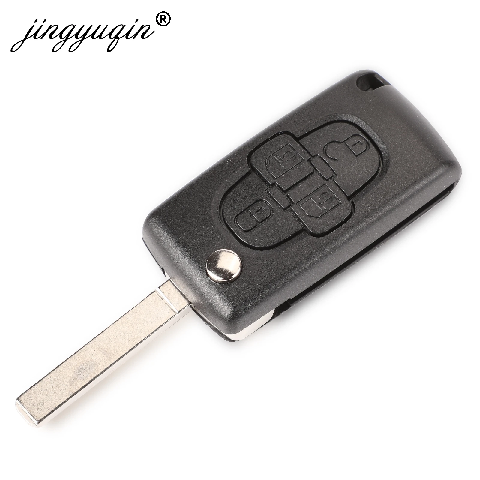 Jingyuqin-chave do carro shell va2/hca lâmina sem cortes, 4 botões, flip, para peugeot 1007 ce0523, controle remoto