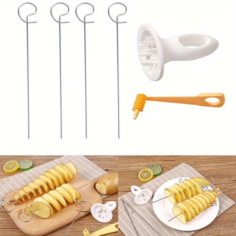 1 Set of Portable Potato Barbecue Skewer Tools, Suitable for Camping Potato Chip Machine, Potato Slicer, Potato Spiral Cutter