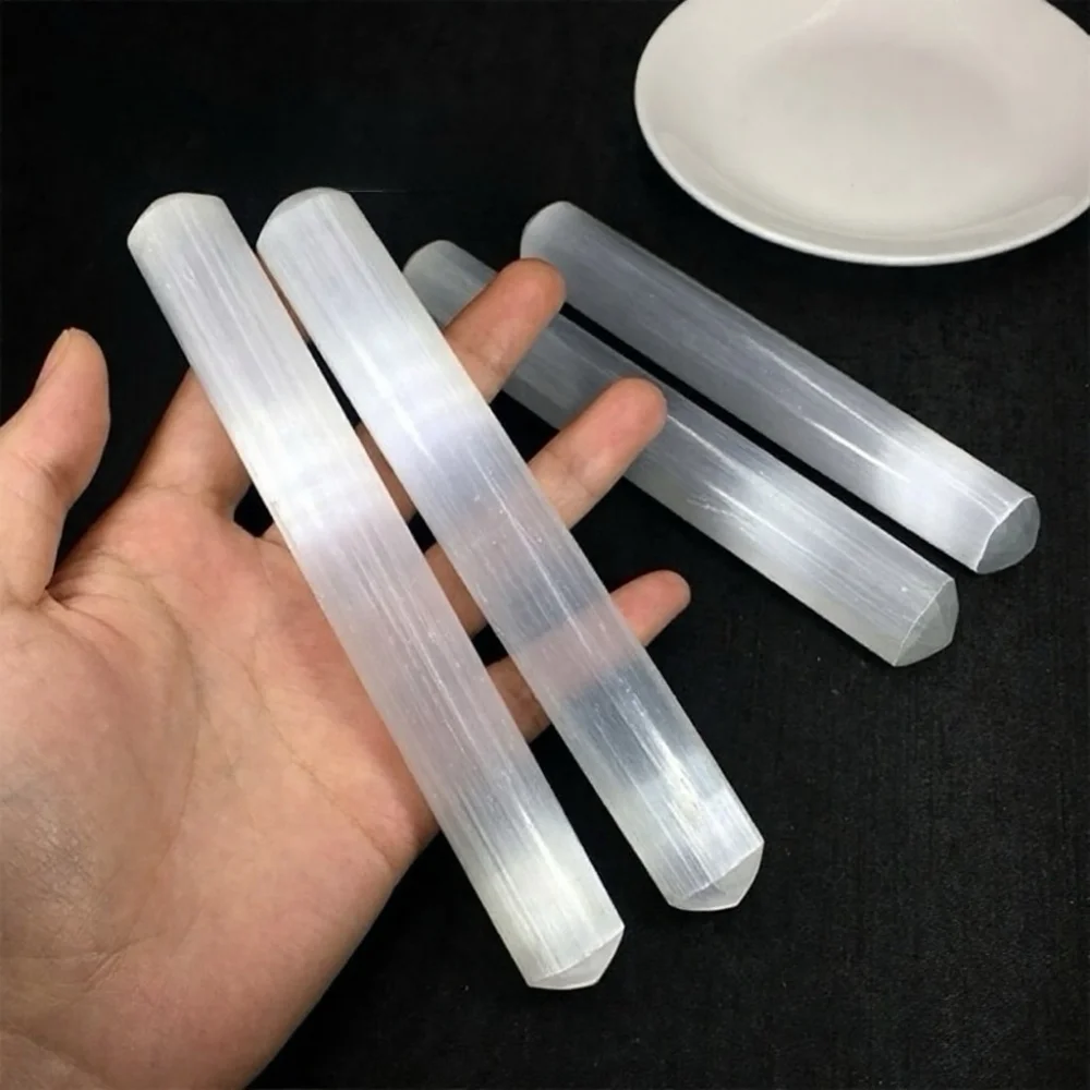 Natural Morocco Selenite Wand Transparent Gypsum Demagnetization Rod Healing Calming Effect Cleansing Protection Soul Witchcraft