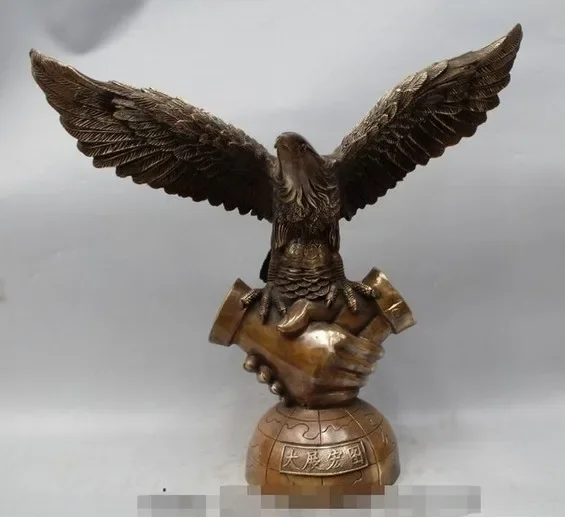 

21" China feng shui Big flying eagle Bronze statue bright future open Wings eagl