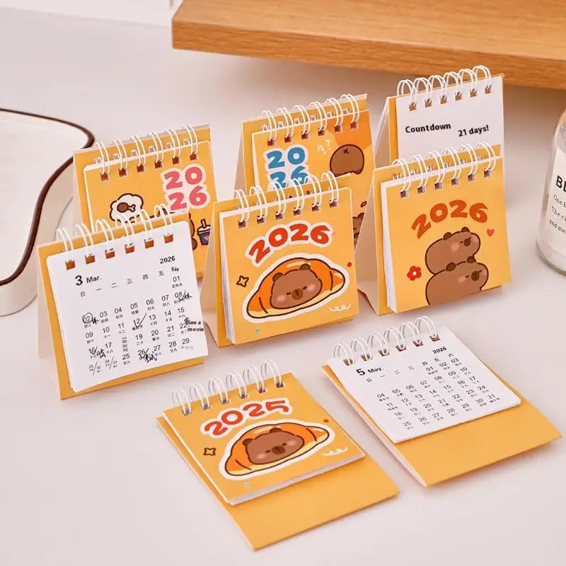 

2026 Year Cartoon Capibara Desktop Mini Desk Calendar Clock In Program Student Rewards Creative Gifts June 2025-December 2026