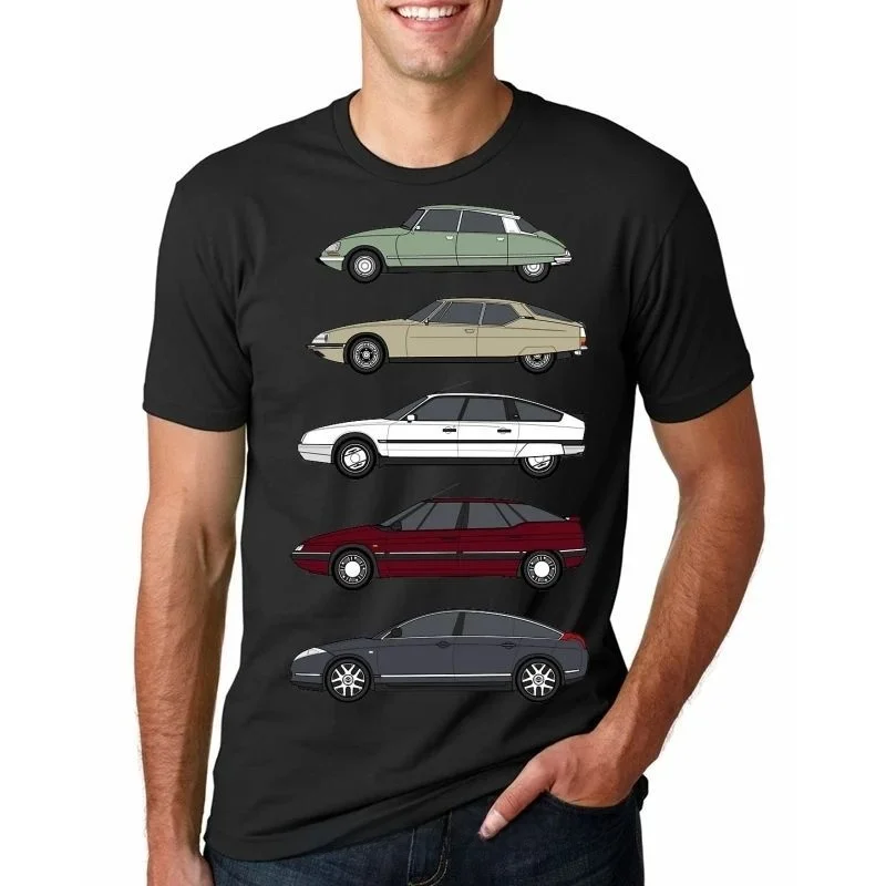 Funny Men's T-Shirt Citroen Haute De Gamme Classic Car Design Hand-Painted Customizable Apparel Fashionable Men's Wear