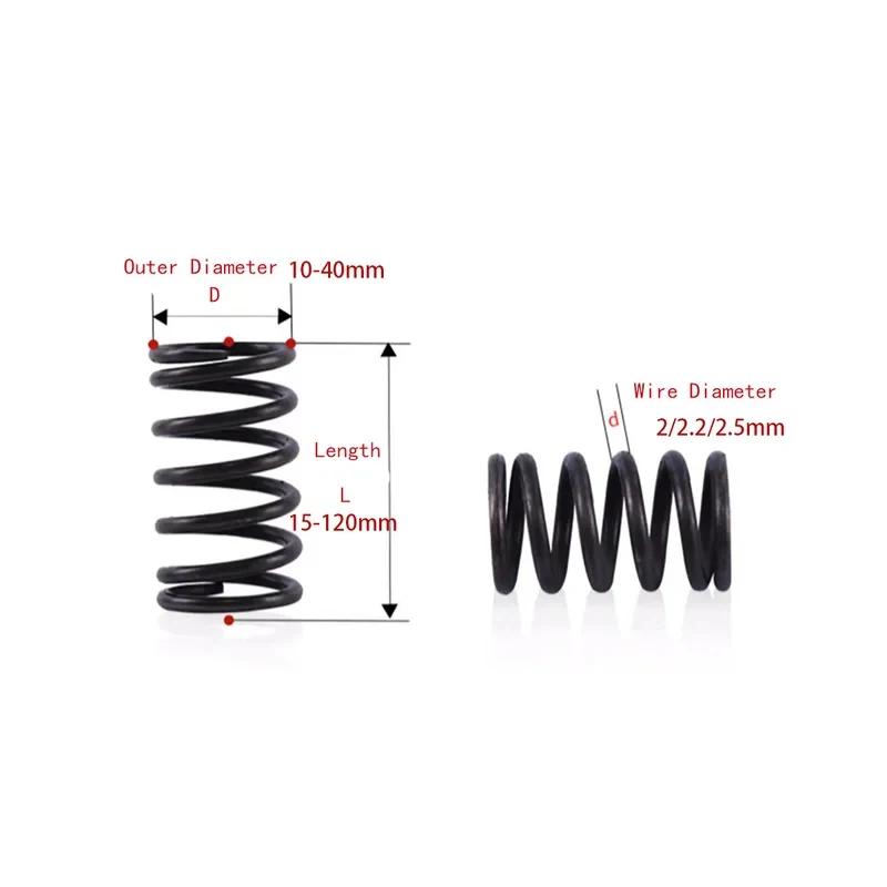 

2.2mm Wire Manganese Steel Compression Spring / 65Mn Pressure Spring OD 10-40mm Length 15-120mm High Elasticity Blackened