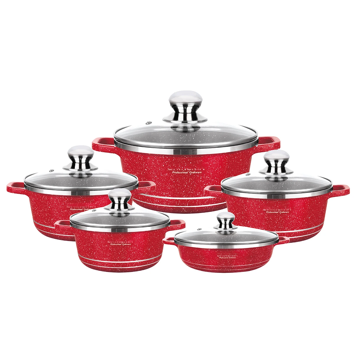 New Design Luxury 10PCS Cookware Set With Glass Lids Non-Stick Cast Aluminum Casseroles Gas&Induction Available