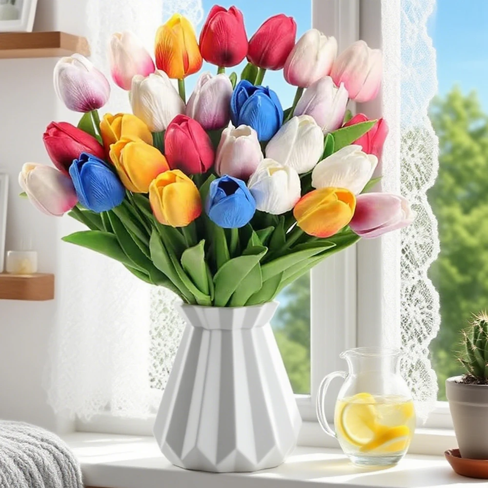 

10PCS Artificial Flowers Real Touch Tulip Scrapbook Vase Home Room Decor Wedding Garden Rose Arch Festival Brial Bouquet Diy Gif