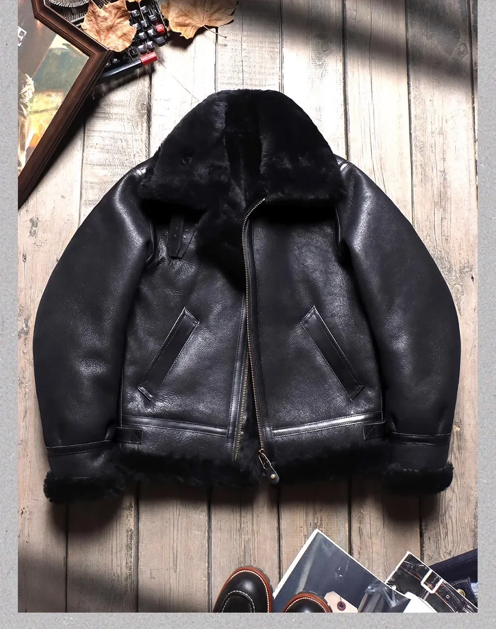 LNY Shop.2025 new men thick fur jacket.Classic B3 Bomber winter warm wool coat.100% genuine leather natural shearling cloth