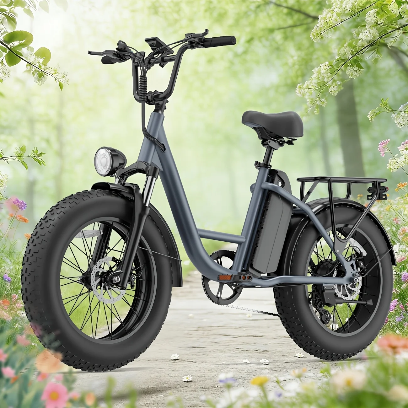 E20Pro Grey Adult Electric Bicycle Unisex Portable E-Bike 745W Peak Motor 48V 15.6AH Detachable Lithium Battery 100 Mile Range 1