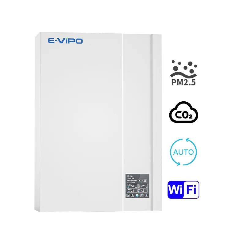 Ductless ERV Ventilation System Single Room HRV Rectangle Fresh Air Ventilator HEPA MVHR Smart WiFi Control Graphic Design