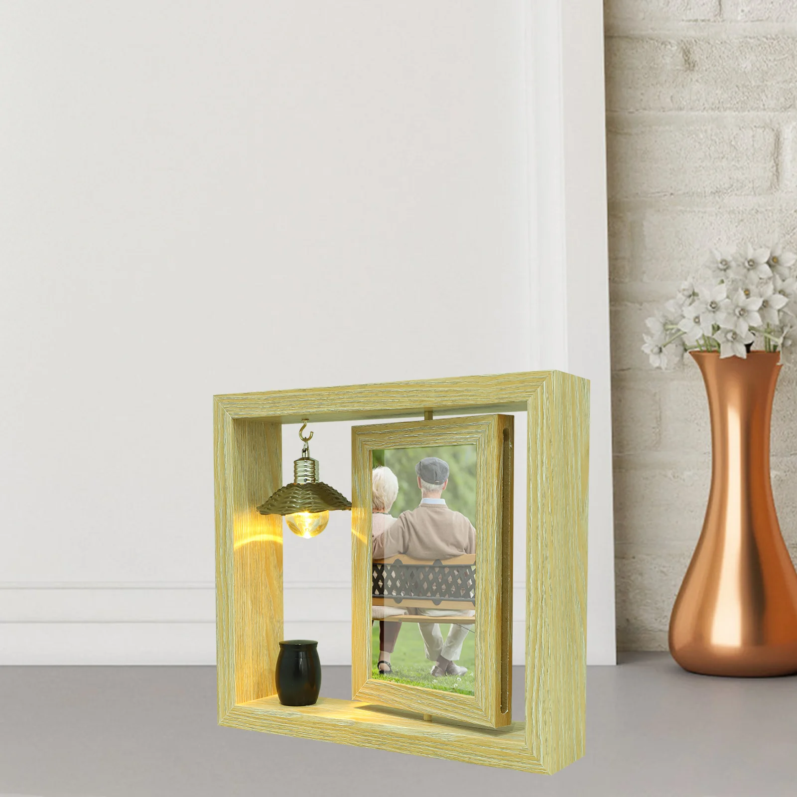 

1Set Rotating Photo Frame Ashes Urn Bamboo Wooden Memorial Picture Frame Tabletop Pet Ashes Keepsake Memorial Display