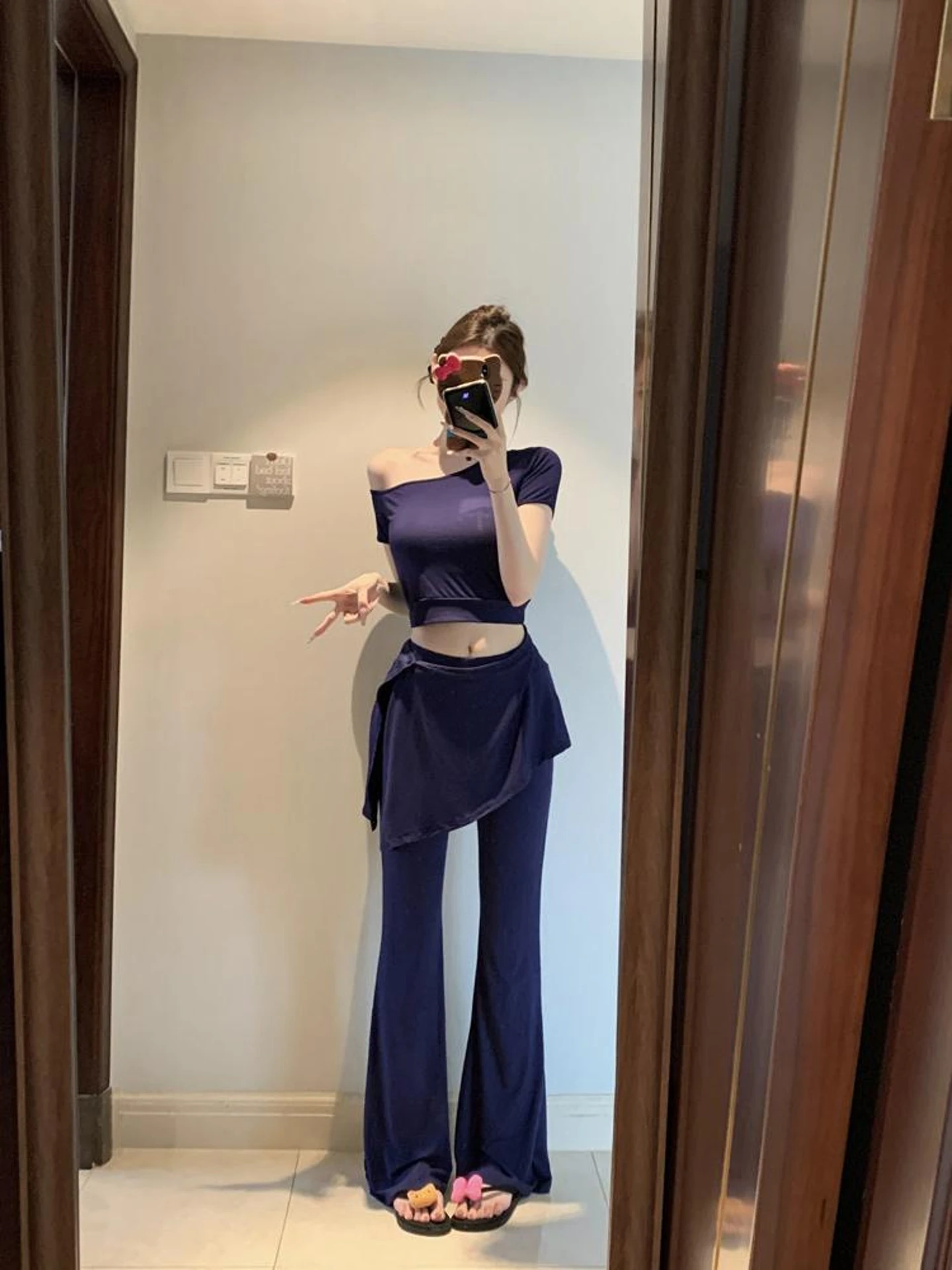 

Summer 2026 Women's Casual Style Short Sleeve T-Shirt High Waist Loose Pants Two-Piece Set Fashionable Bell Bottoms