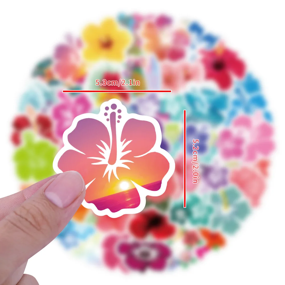 10/60pcs Hibiscus Flower Sticker Hawaii Hibiscus graffiti Stickers for DIY Luggage Laptop Skateboard Motorcycle Bicycle Stickers