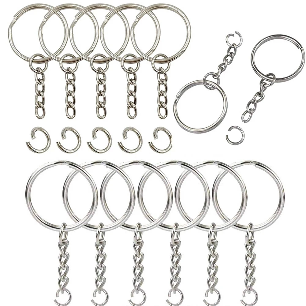 100Pcs Metal Blank Keychain 50pcs Keyring With 50pcs Split Jump Ring Connector DIY Women Men Jewelry Making Supplies Accessories