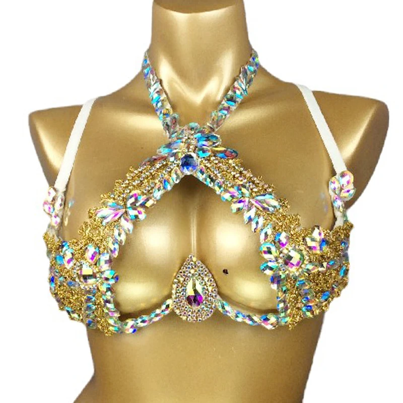 New Sexy Shiny Crystal Inlay Wire Bra For Carnival Costume Women Samba Costumes X-Top Bra Belly Dancing Party Rave Nightclub BRA