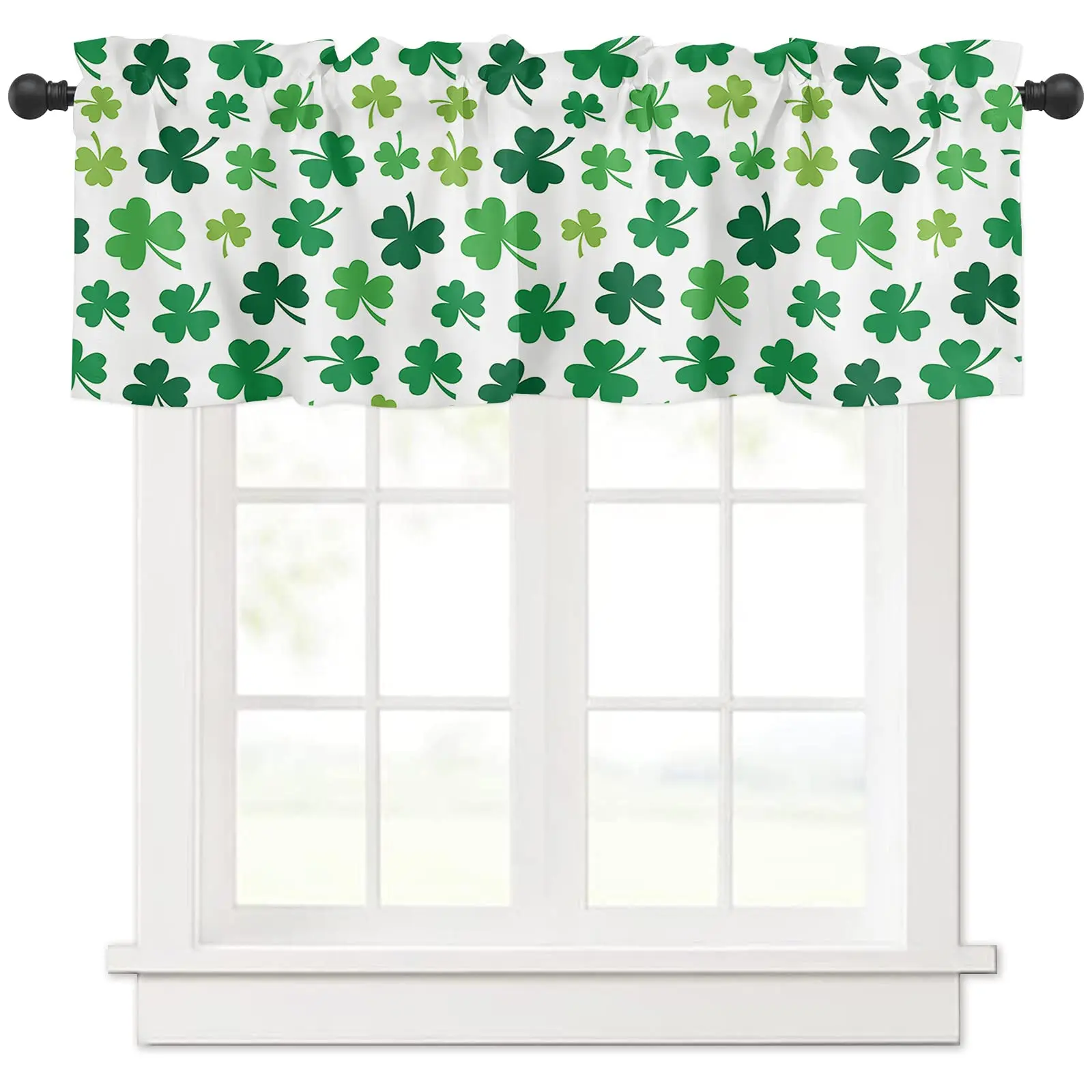 

Window Curtains Valance Rod Pocket Curtain Drapery for Living Room Kitchen Bathroom, St. Patrick's Day Lucky, Green Clover