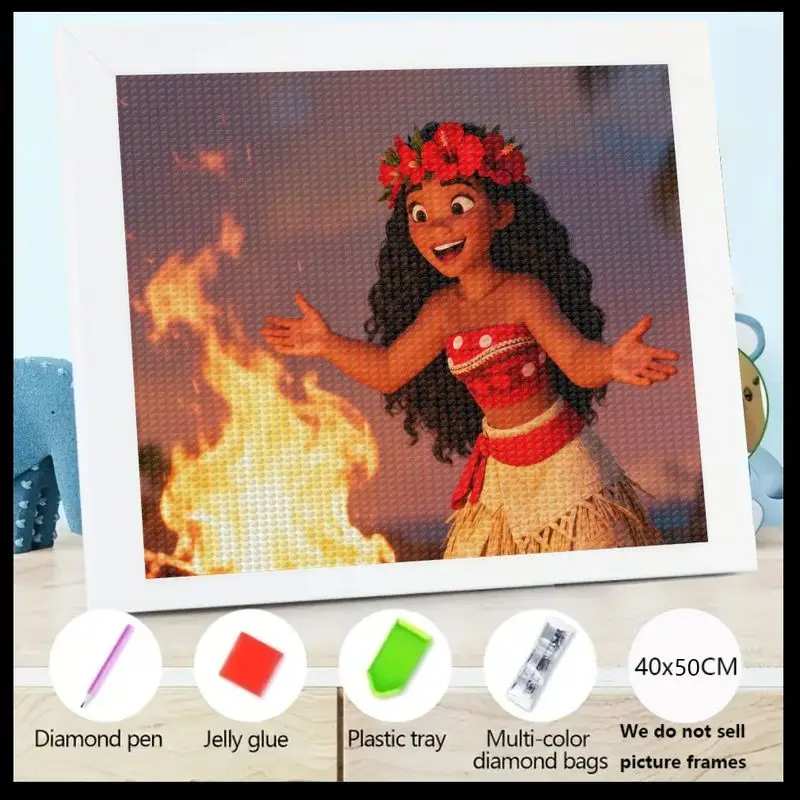 1PC Moana Disney Princess Diamond Painting 5D volledige boor ronde Diamond Art Kit, DIY Cartoon Adventure Theme Craft voor kinderen en Adu