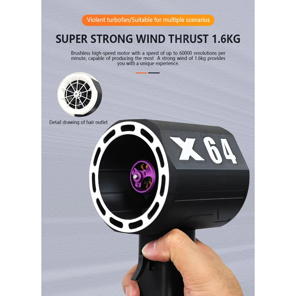 HGHO X64 Violent Blower Thrust 1.6kg Handheld Turbo Jet Fan 64mm Brushless Motor Leaf Blower Suitable for Milwaukee Battery