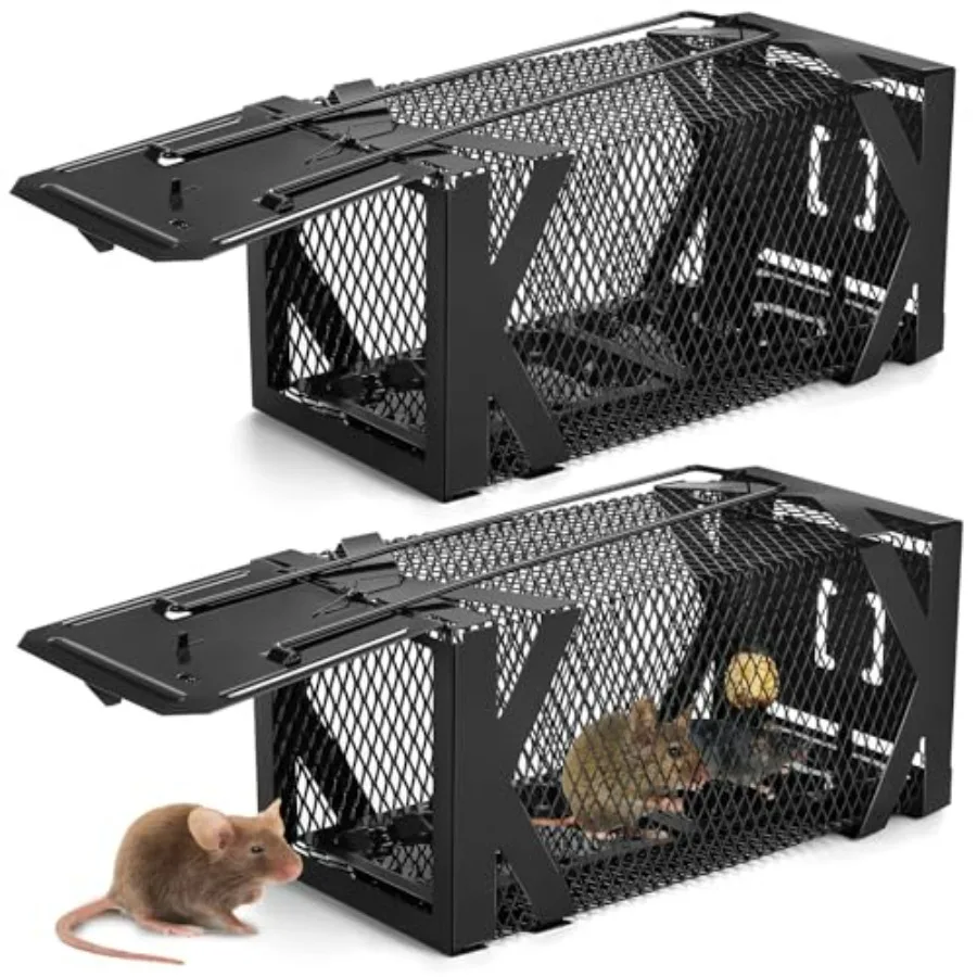 

2 Pack Humane Rat Trap 9.8 Inch Upgraded Chipmunk Rodent Squirrel Trap with Adhesive Pre Baited Glue Boards Small Live Animal C