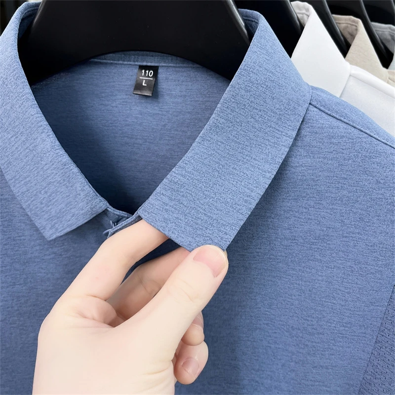 Original Herren Langarm-Poloshirt, schnelltrocknend, atmungsaktiv, mit Revers und Knöpfen, exquisiter Buchstabendruck, Herbst-Freizeit-Sportbekleidung für Herren – Detail 7