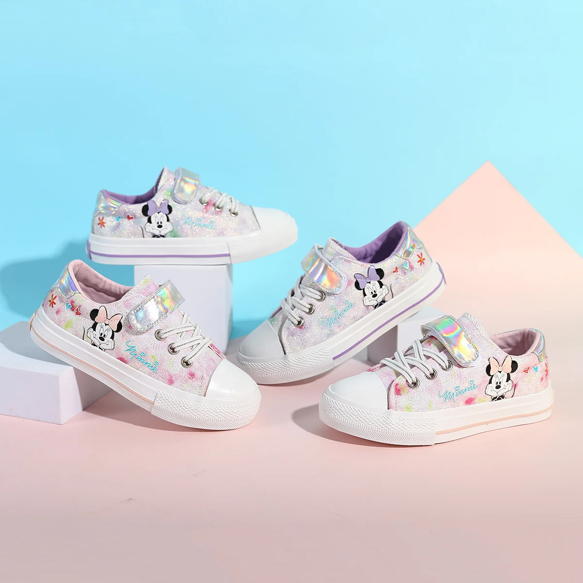 Disney Mickey Children's shoes boys Girls Casual Shoes Sneakers Kids' Pink and Silver Printing Shoes Size 24-37