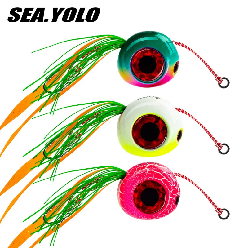 Sea.Yolo 60-200g 3D Eyes Biomimetic Fish Tail Iron Plate Fake Bait With Hook Sea Fishing Metal Jig Jigging Lure