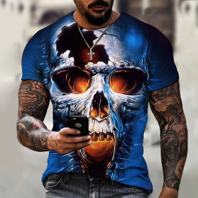 New Horror Series Skull Head 2022 Brand Men's Clothing 3D Printed O-neck T-shirt Cool Thrilling Theme Loose Oversize