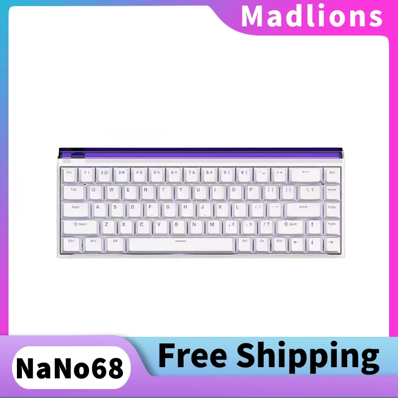 

Проводная алюминиевая механическая клавиатура Madlions NANO68, полная клавиша, с возможностью горячей замены, RGB-подсветка, макроопределение, проводная игровая клавиатура
