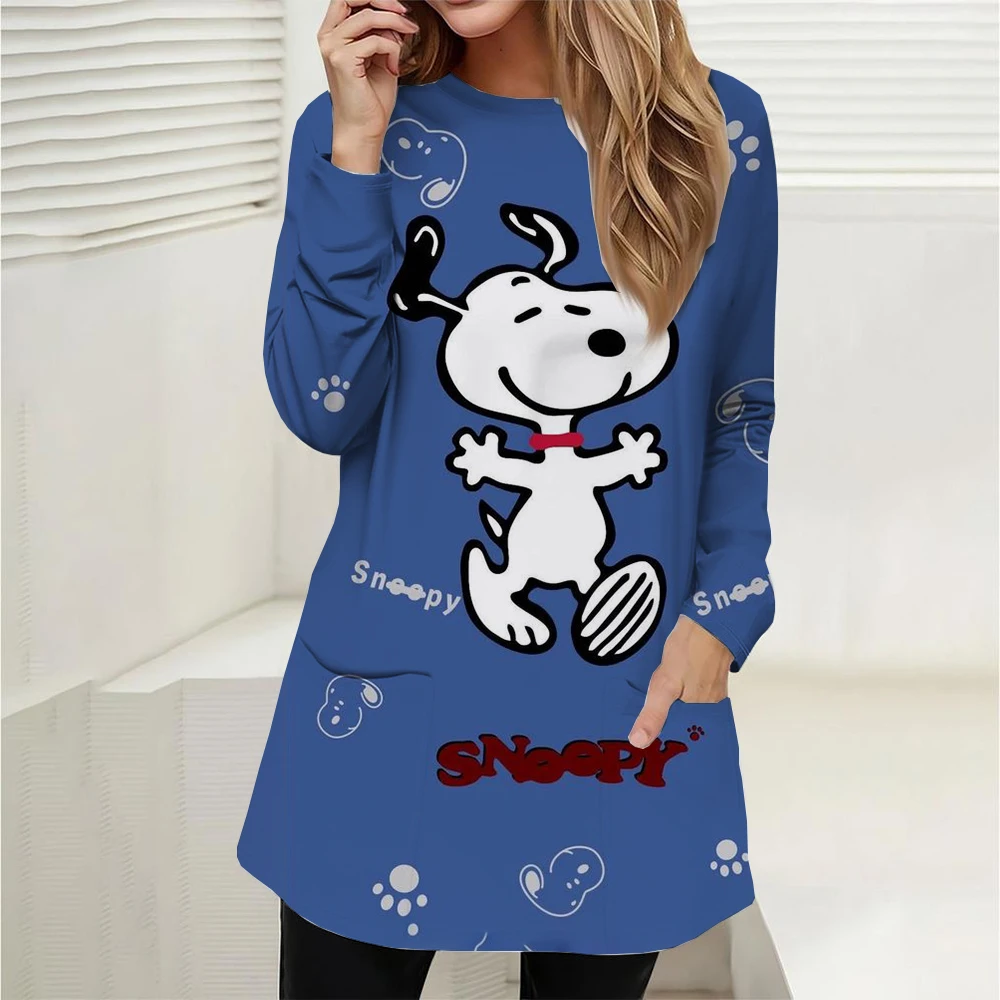 Women's Spring and Autumn Wear Women's Autumn Sports Shirt Long Sleeve Pocket T-shirt Snoopy Printed Casual Top y2k Clothes Wome