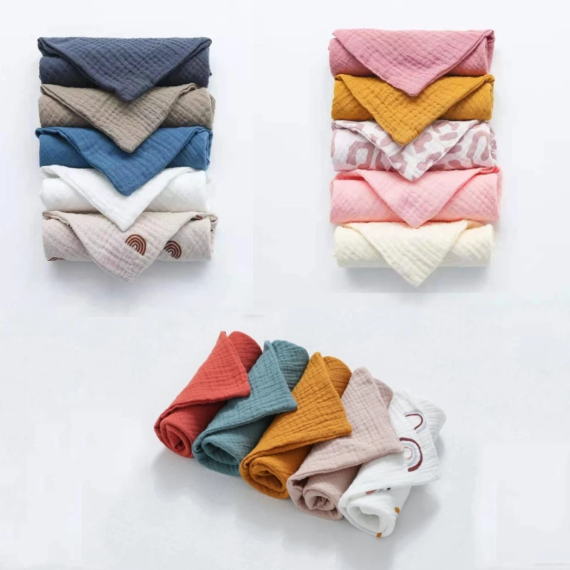 5 PcsWashcloth Facecloth Handkerchief Muslin Cloth Feeding Bib Infant Wash Hand Face Wipes Baby Cotton Square Towels G99C