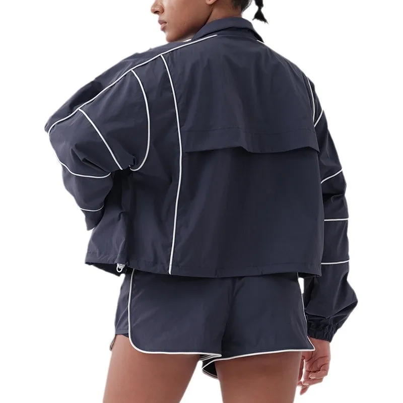 Custom logo women's new jacket, loose training fitness wear, quick-dry tennis jacket, long-sleeve running shorts set