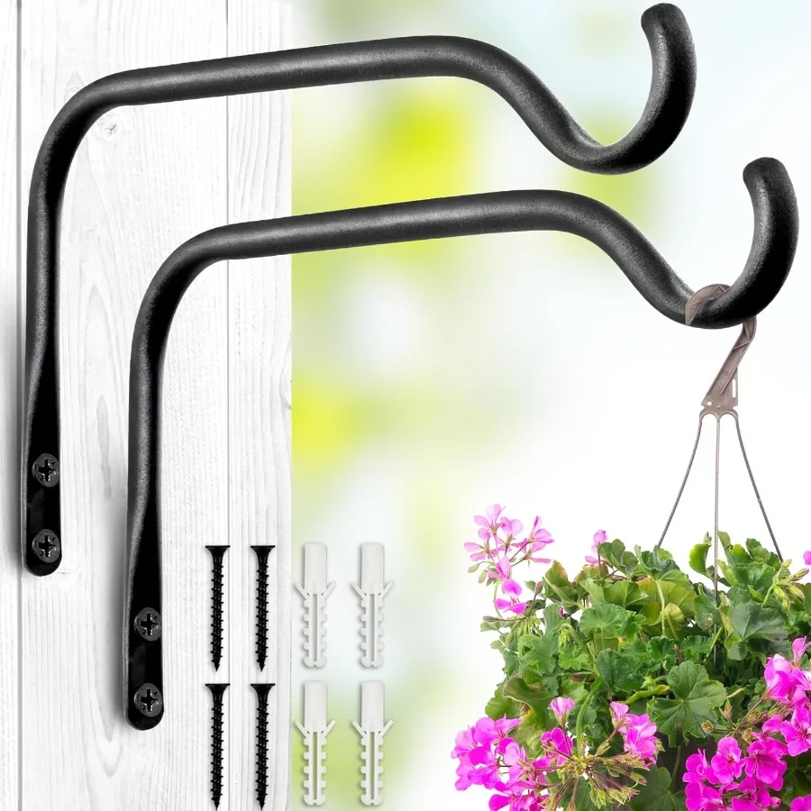 

Durable Plant Hangers Brackets: 2 Pack 6 8 12 Inch Outdoor Metal Hanging Plant Brackets Rustproof Wall Hooks for Hanging Flower