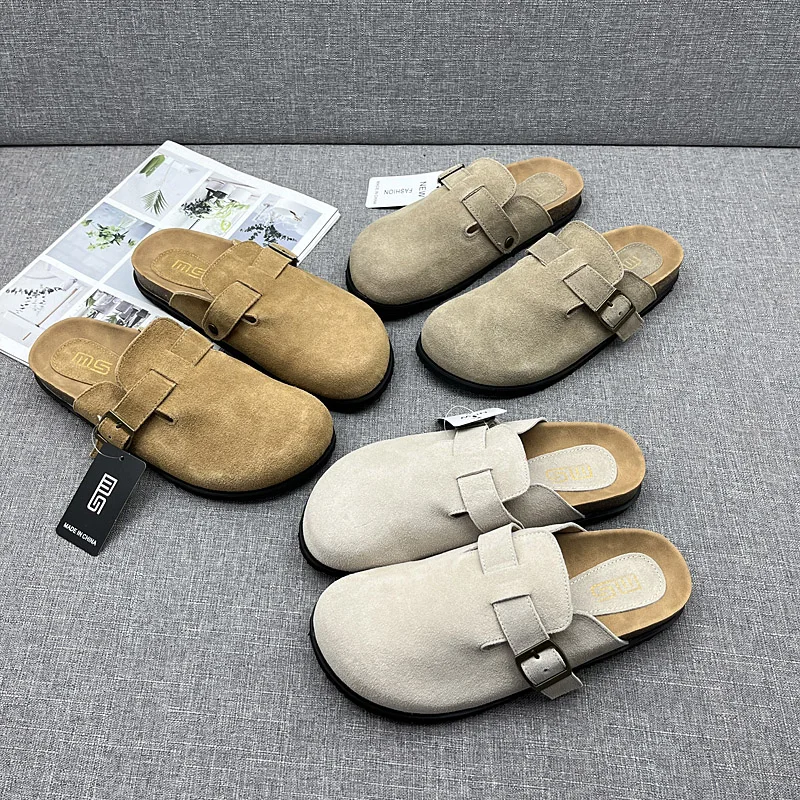 

Birkenstocks Fashion Women's Closed Toe Buckle Flat Clogs Cork Insole Sandals Thick Sole Outdoor Street Women's Slippers