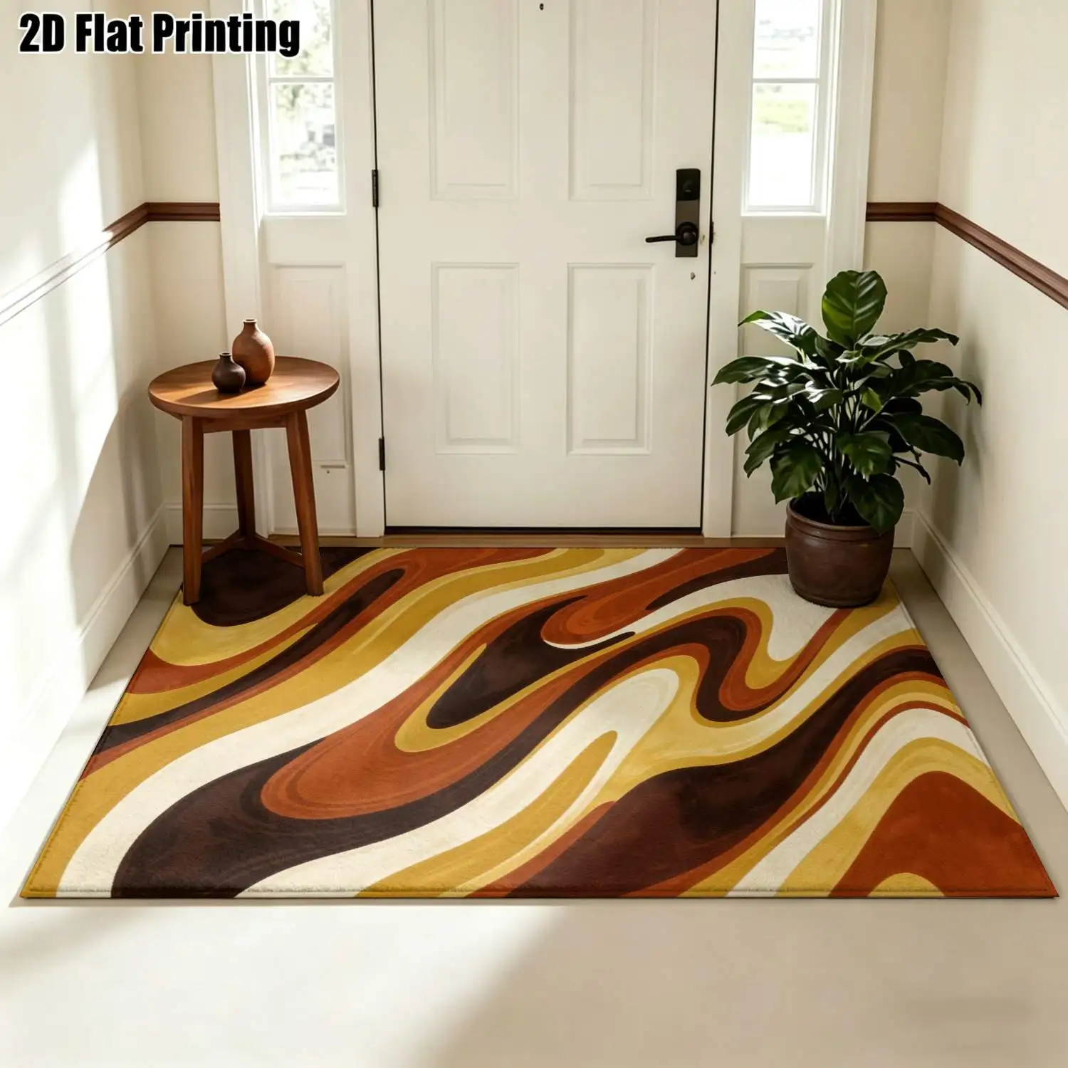 1Pc 2D Printed Nordic/Modern/European/Vintage Geometric Striped Abstract Art Carpet, Home Decor, Multi-Size, Machine Washable, for Living Room, Bedroom, Dining Room, Entrance, Study