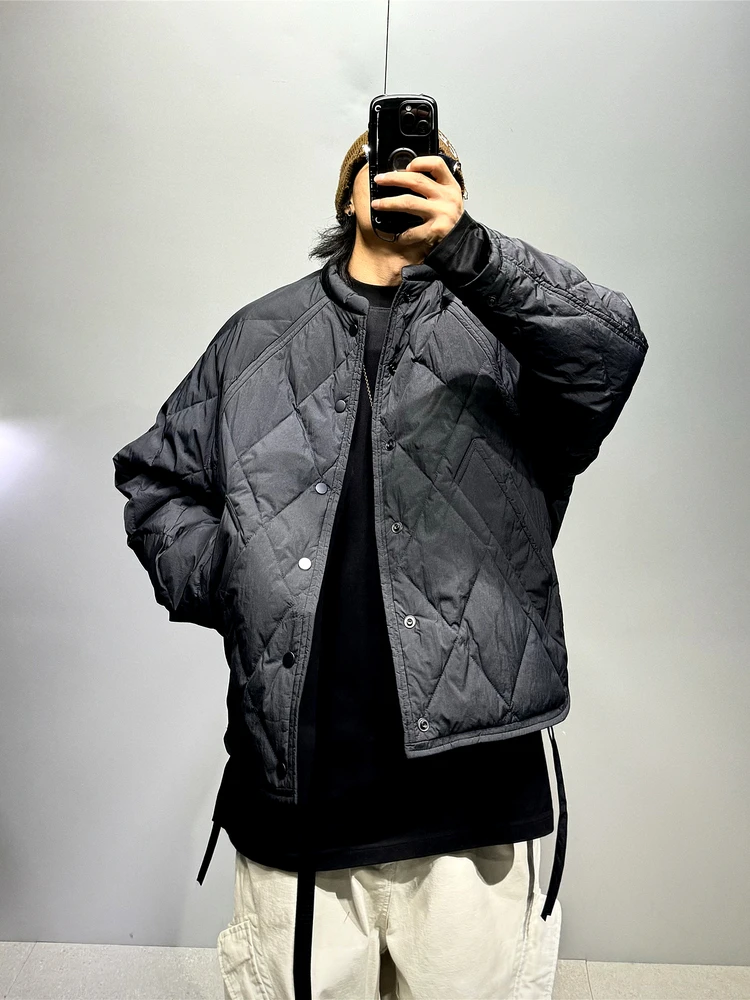 

Men's Casual Sle Lightweight ort Wide Version down Jaet Du Feather 90% Filling Nylon Fabric Bla Two-Way Wear Outerwear