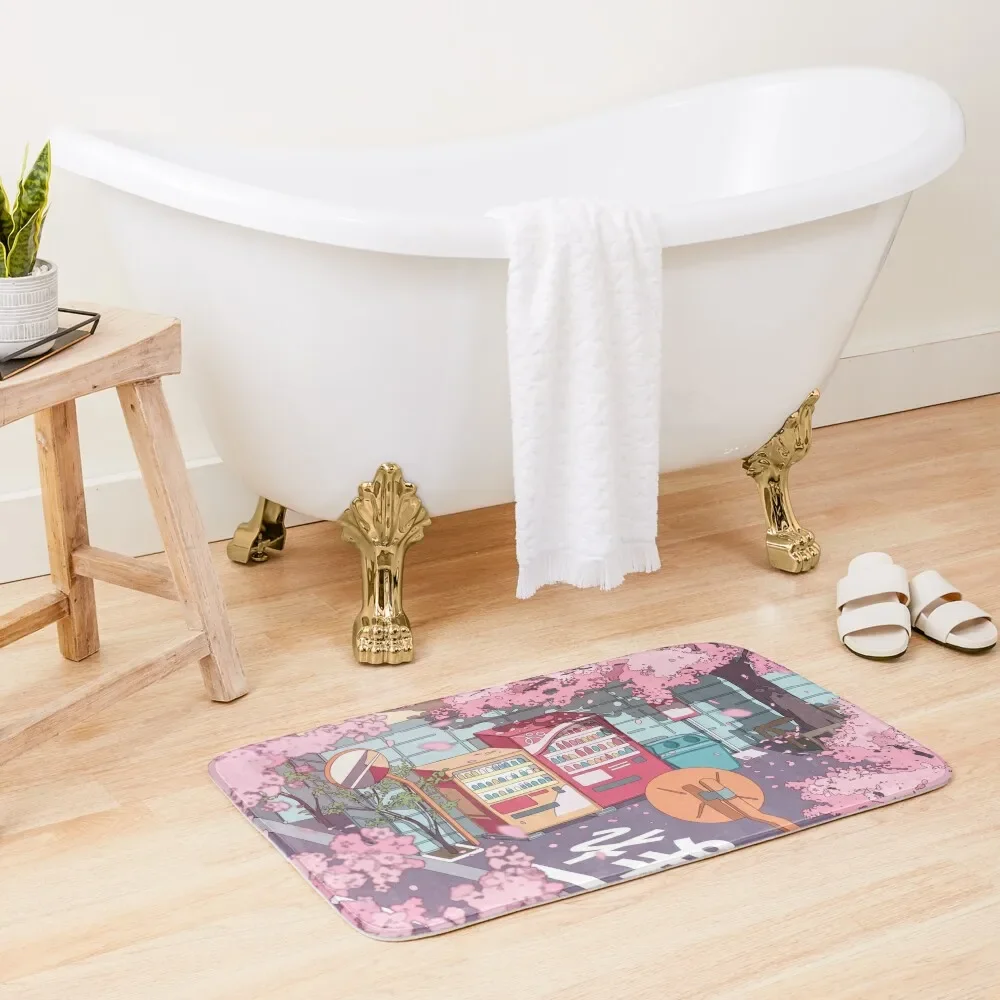 

A beautiful aesthetic Tokyo street andthe pink sakura tree blossom Bath Mat External Entrance Doormat Floor Toilet Mat