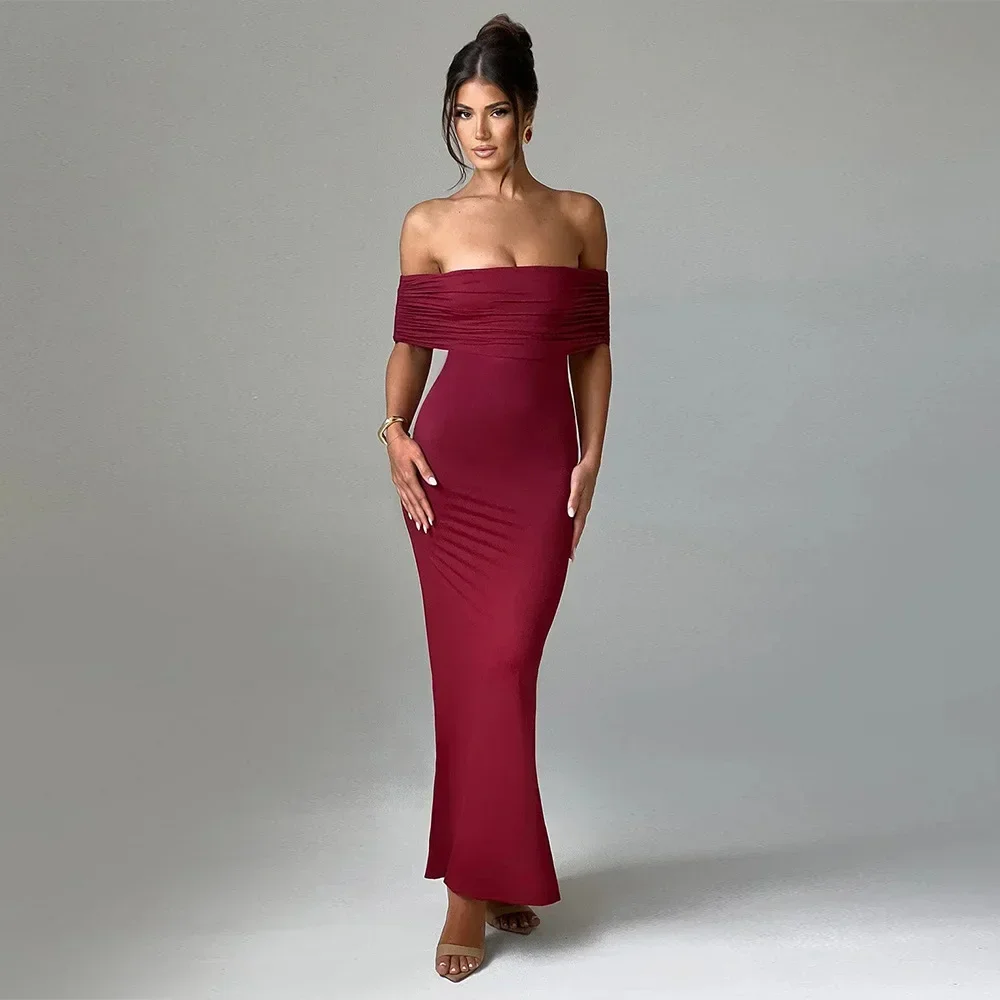 2025 New Strapless Backless Sexy Maxi Dress For Women Black Solid Off-shoulder Sleeveless Bodycon Club Party Long Dress Elegant